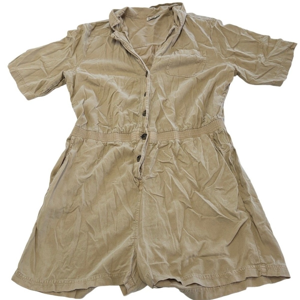 Faherty Romper Women XL Tan Arlie Linen Blend Short Sleeve Utility Linen Blend‎ - Picture 2 of 11